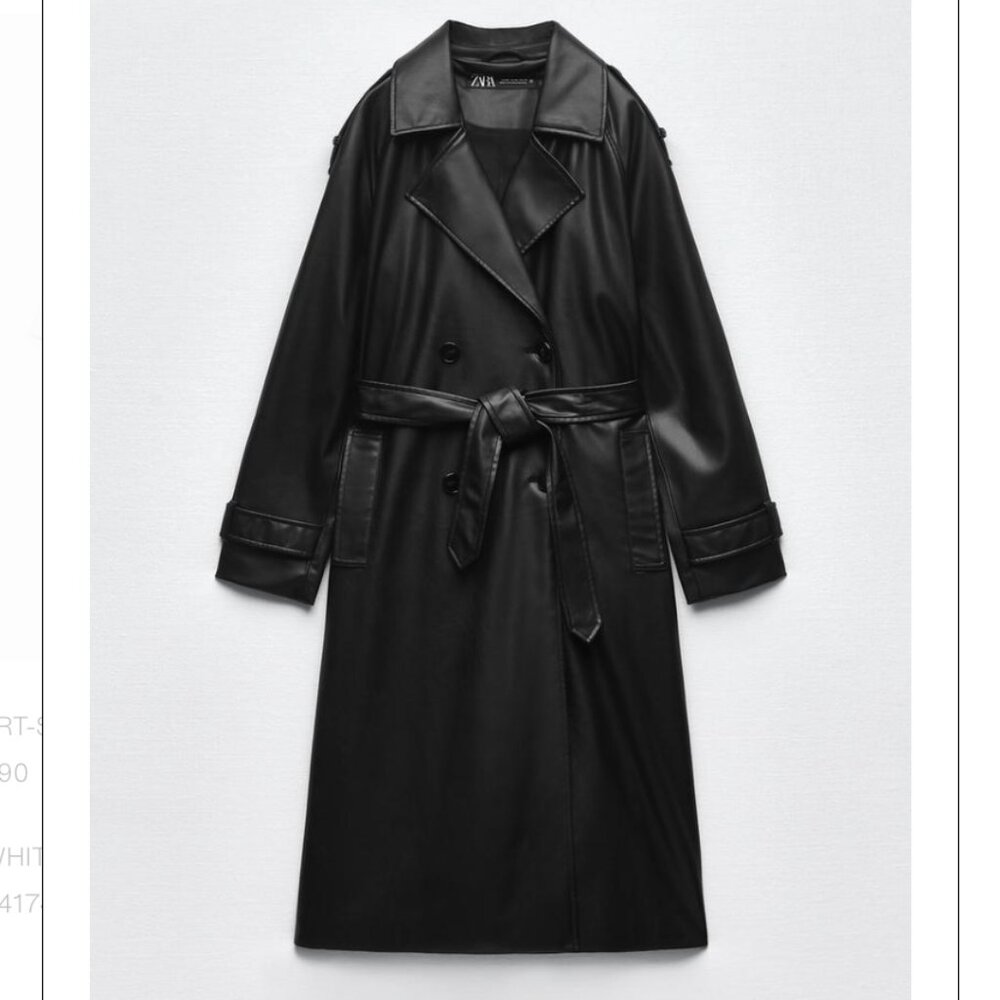 ZARA BELTED FAUX LEATHER TRENCH  NWT